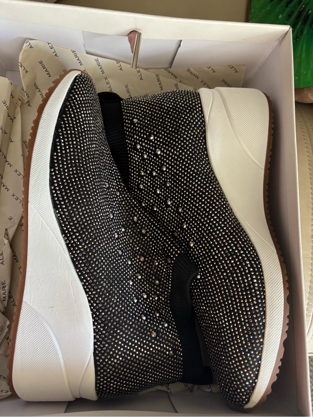 Alex Marie Women’s Black Rhinestone Slip-On Sock Sneakers